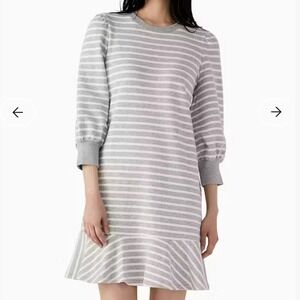 Kate Spade Stripe Sweatshirt Dress Gray White Size Large Casual Flounce Hem